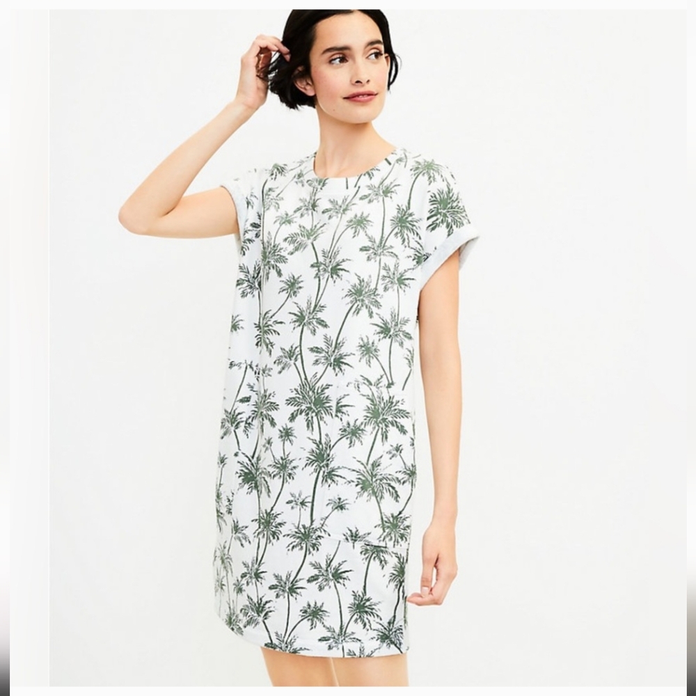 Lou & Grey Palm Tree Print Dress White Small